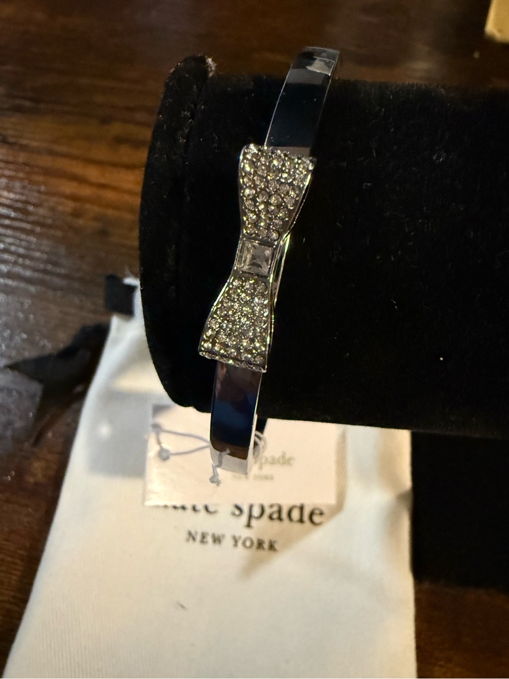 kate spade silver-tone crystal bow bangle bracelet - Picture 2 of 5